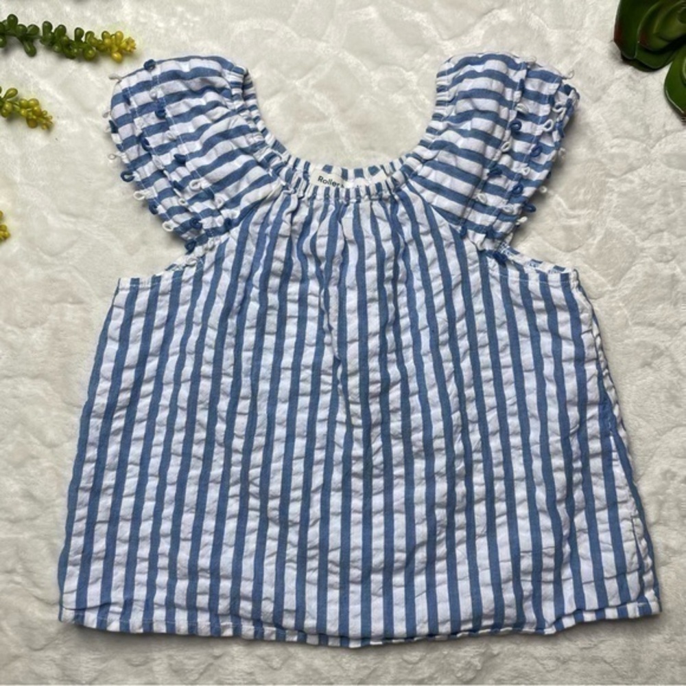 Roller Rabbit Girls Seersucker Striped Blue White Off Shoulder Tank Top 6